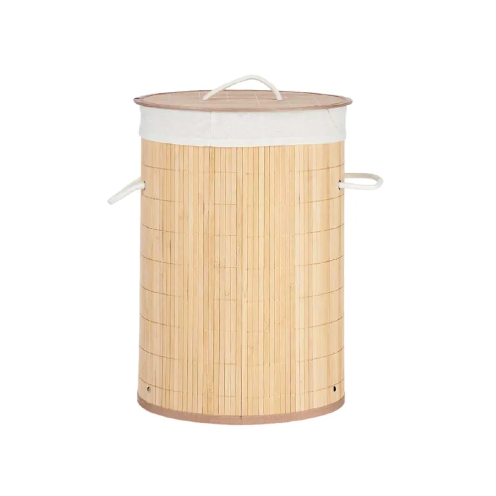 Porta Biancheria Legno di Bambu con Coperchio 2 Manici Cesta 48LT Bianco