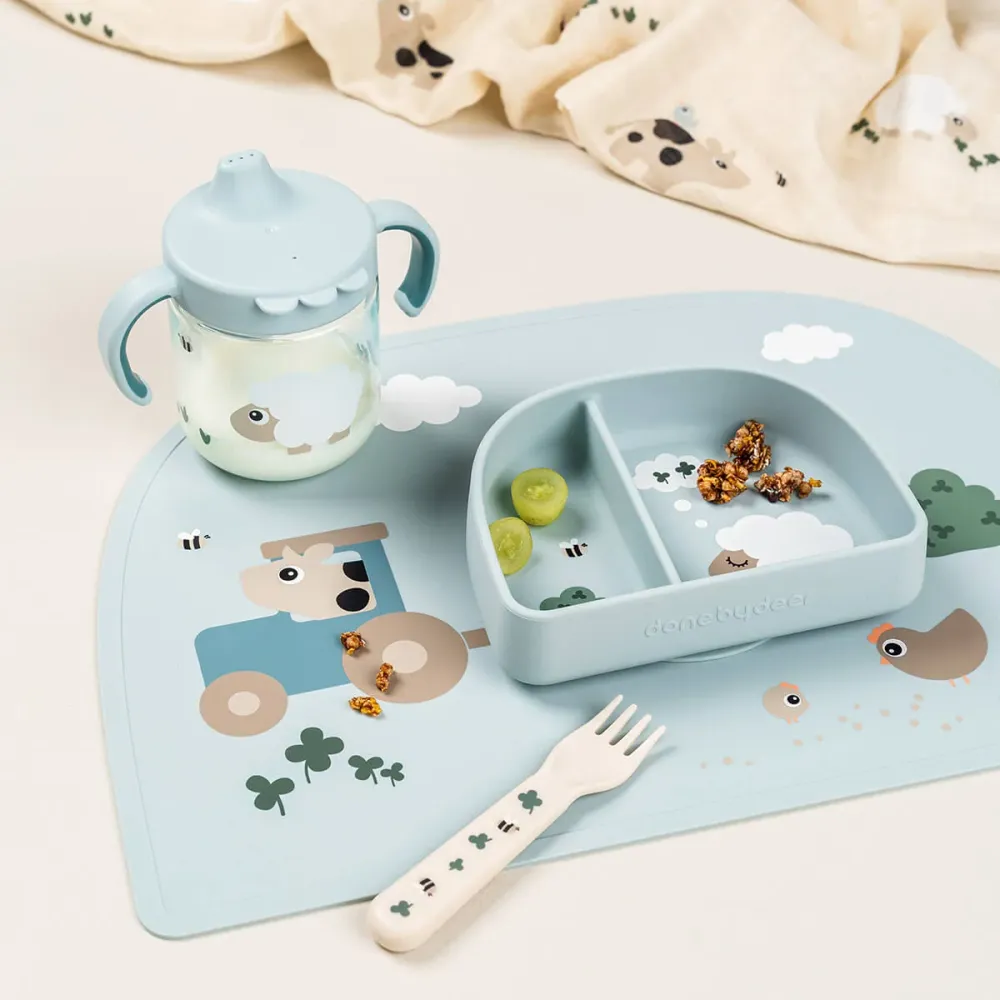 Tazza pelle con beccuccio e manici Tiny farm Blue