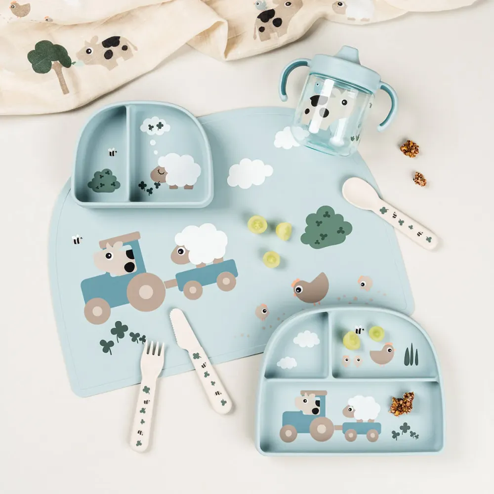 Tazza pelle con beccuccio e manici Tiny farm Blue