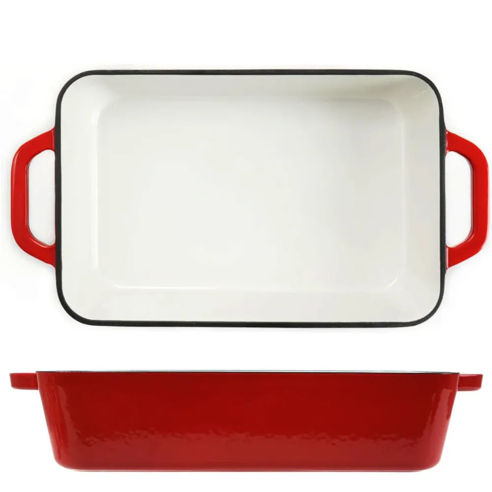 Teglia da forno rettangolare ghisa smaltata con manici ad anello, pirofila, teglia per lasagne, teglia profonda per arrost...