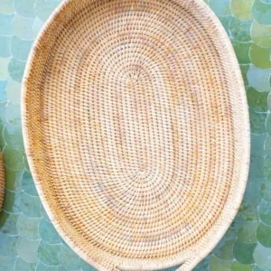 Vassoio ovale rattan con manici