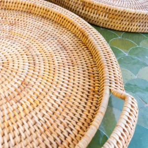 Vassoio rotondo rattan con manici