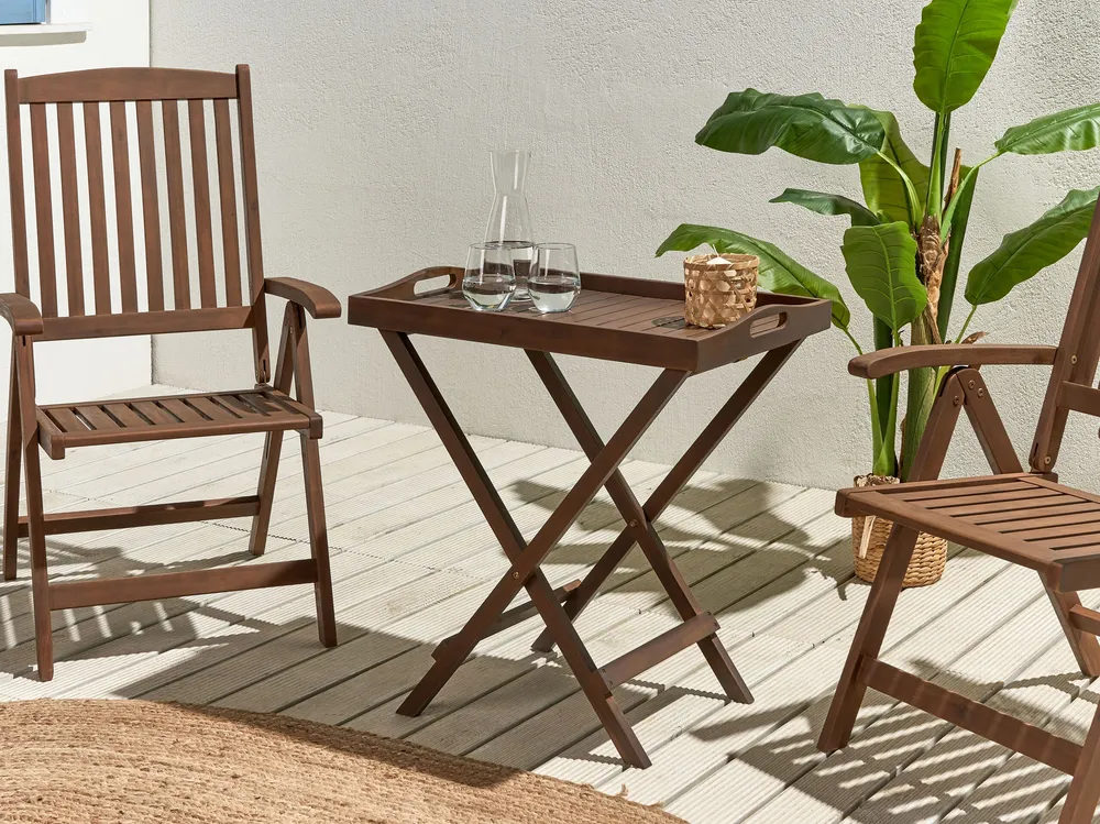 Acacia Wood Garden Tray Table Dark AMANTEA Noce Naturale