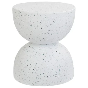 Accent Side Table White Terrazzo Effect CAORIA con Ante Vetro