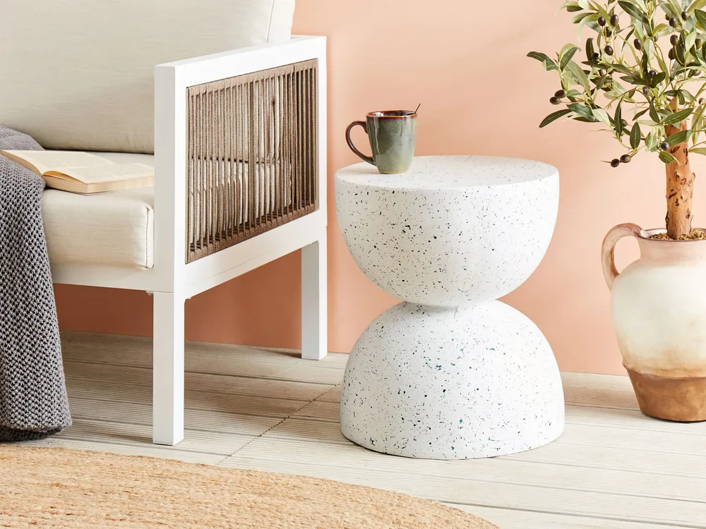 Accent Side Table White Terrazzo Effect CAORIA con Ante Vetro