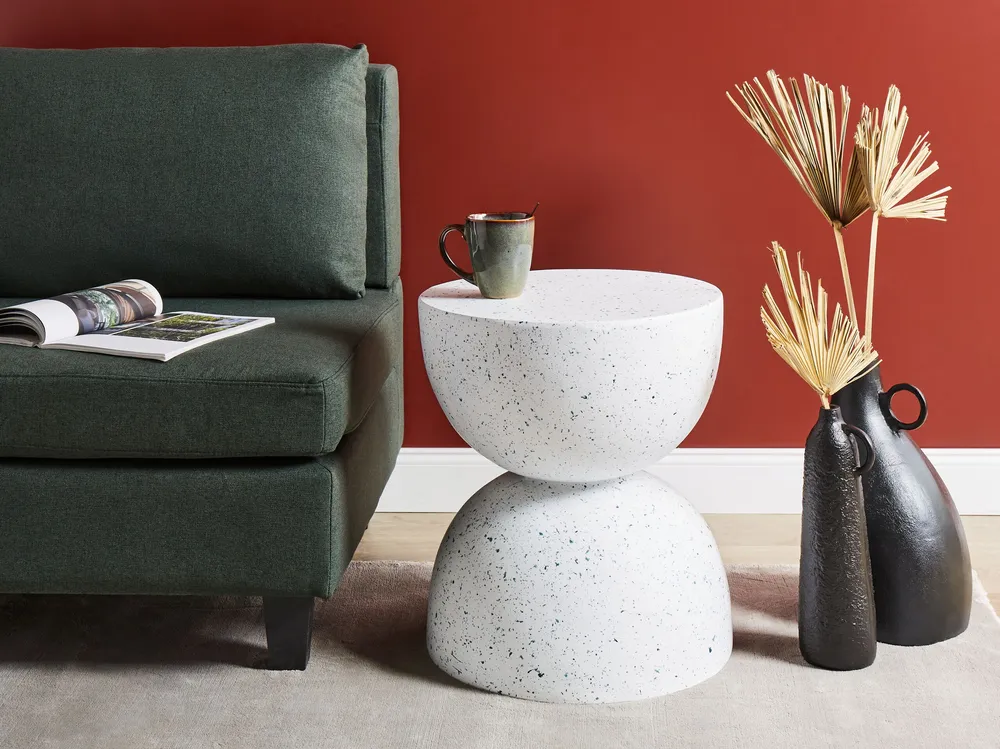 Accent Side Table White Terrazzo Effect CAORIA con Ante Vetro