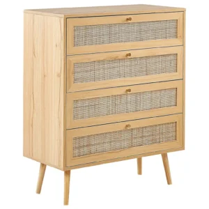 Buffet Pensile Rattan 4 Drawer Chest Light Wood PEROTE