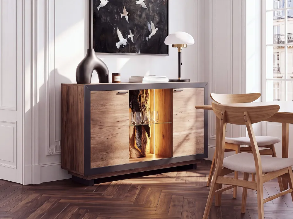Carrello Portavivande 2 Door Sideboard LED Light Wood and Nero notte MARANA