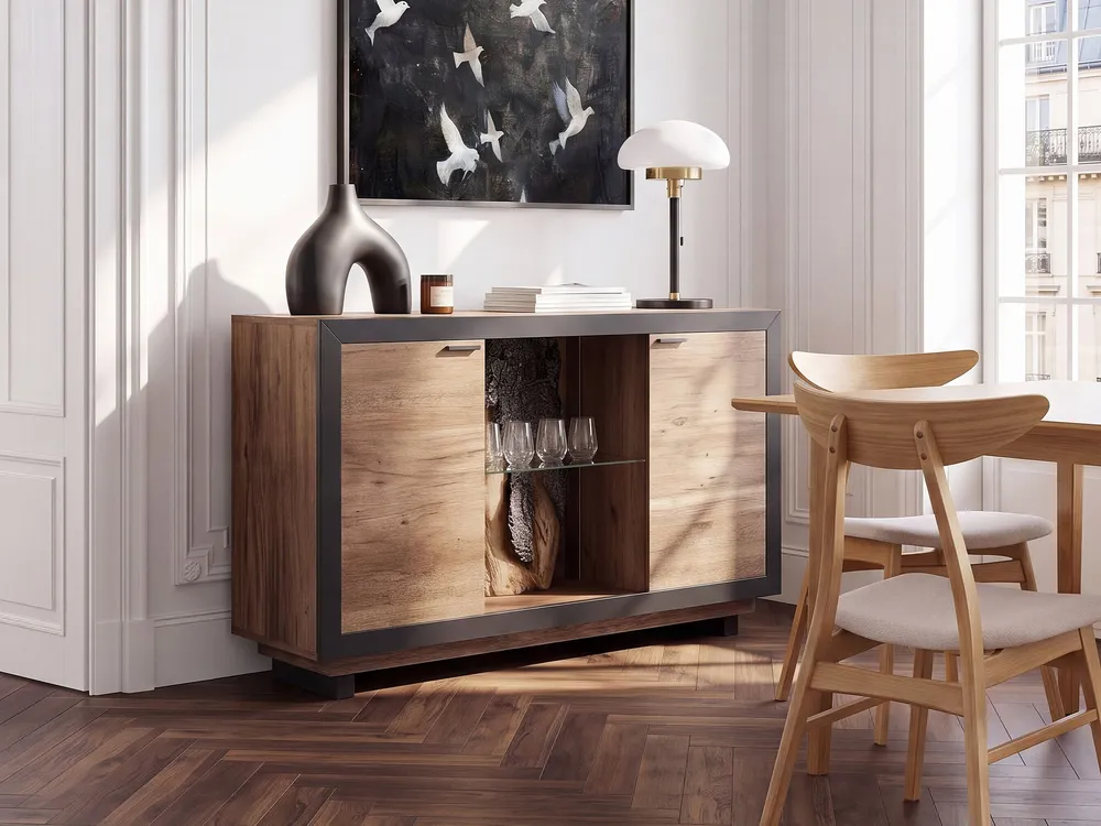Carrello Portavivande 2 Door Sideboard LED Light Wood and Nero notte MARANA