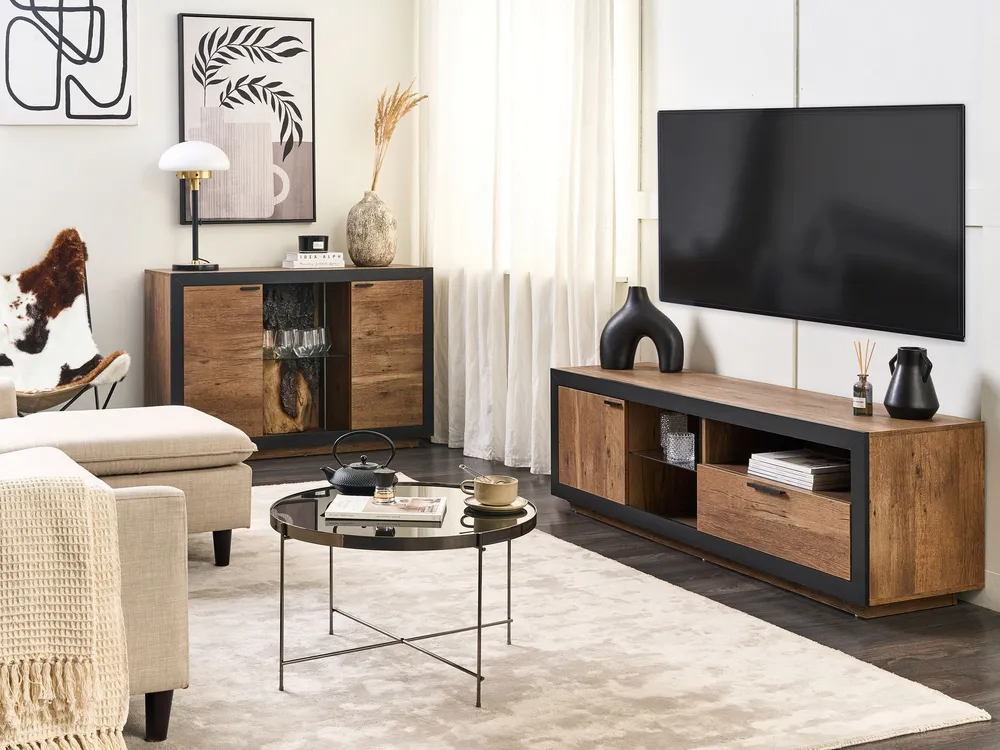 Carrello Portavivande 2 Door Sideboard LED Light Wood and Nero notte MARANA