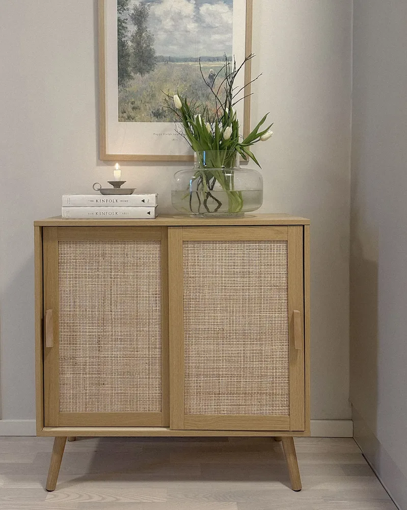 Carrello Portavivande Rattan 2 Door Sideboard Light Wood HODGEN