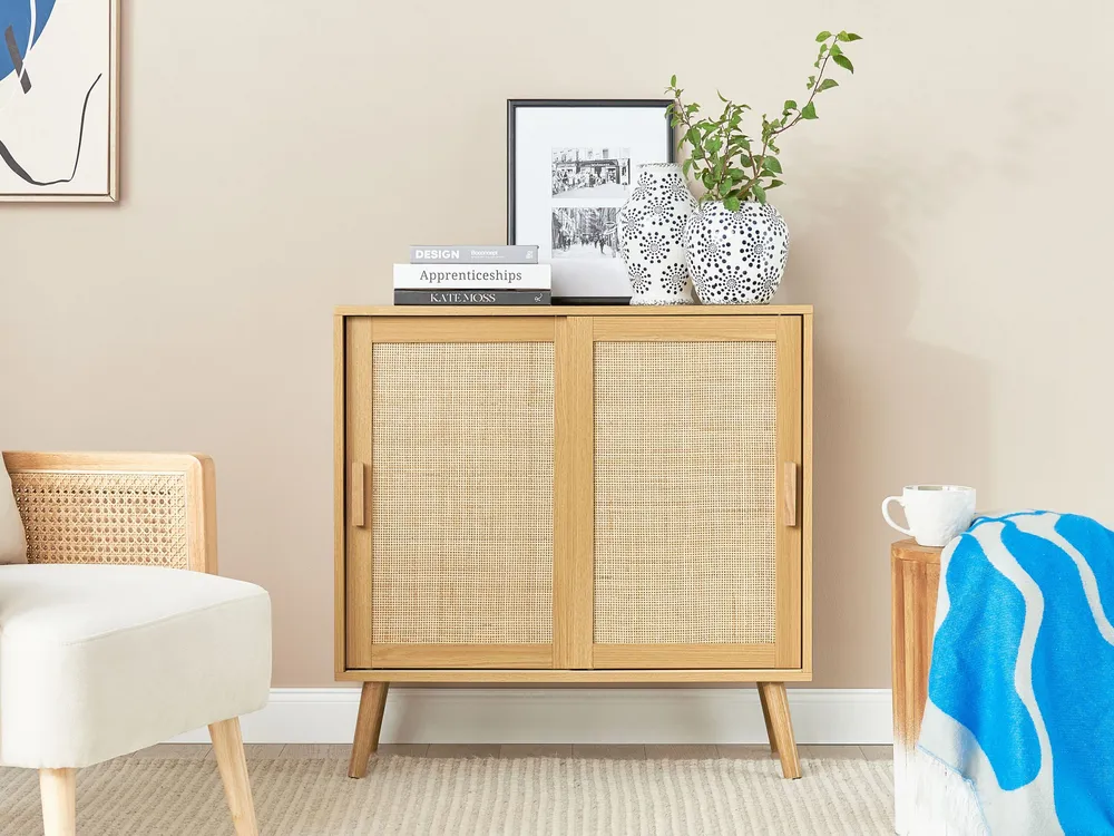 Carrello Portavivande Rattan 2 Door Sideboard Light Wood HODGEN