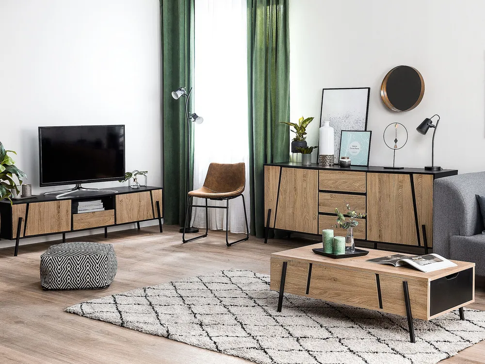 Credenza buffet color legno e nero BLACKPOOL Set Completo 12 Pezzi