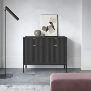 Credenza con 2 ante e 2 cassetti Colore: Nero LIOUBA Antimacchia e Graffi