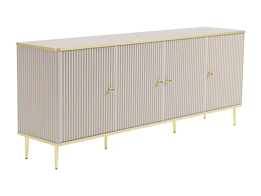 Credenza con 4 ante MDF e Acciaio Sabbia e Dorato SINEAD per Pranzi Famiglia