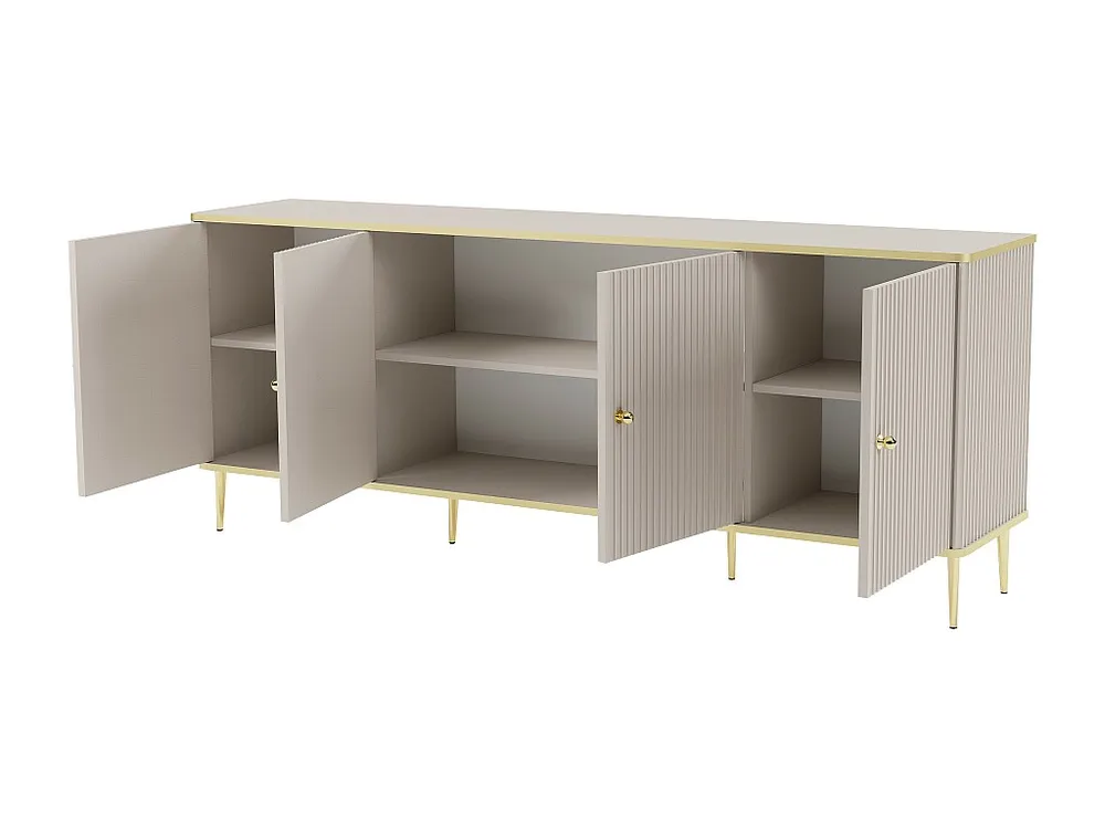 Credenza con 4 ante MDF e Acciaio Sabbia e Dorato SINEAD per Pranzi Famiglia