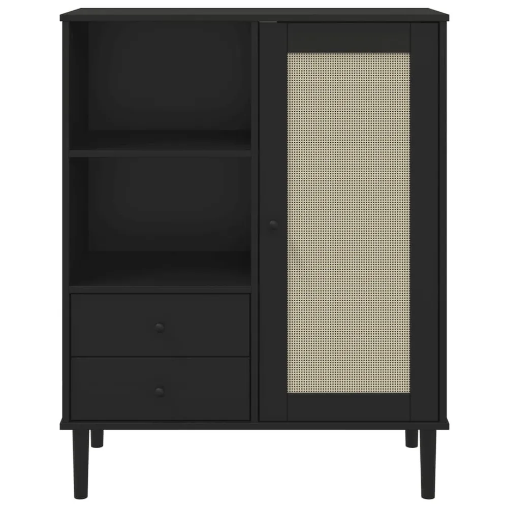 Credenza SENJA Aspetto Rattan Nero 90x40x112 cm Massello Pino