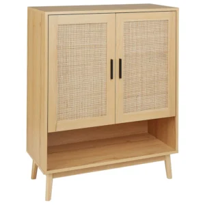 Credenza Vetrina Rattan 2 Door Sideboard Light Wood PEROTE