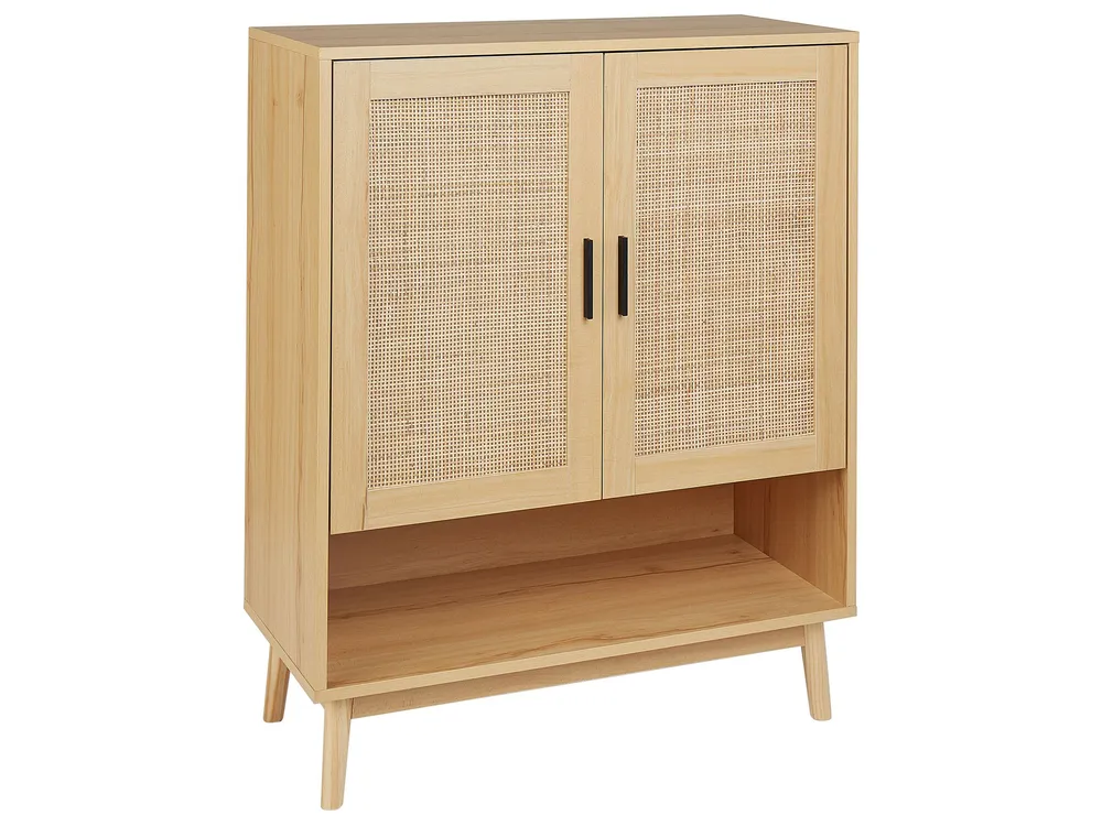Credenza Vetrina Rattan 2 Door Sideboard Light Wood PEROTE