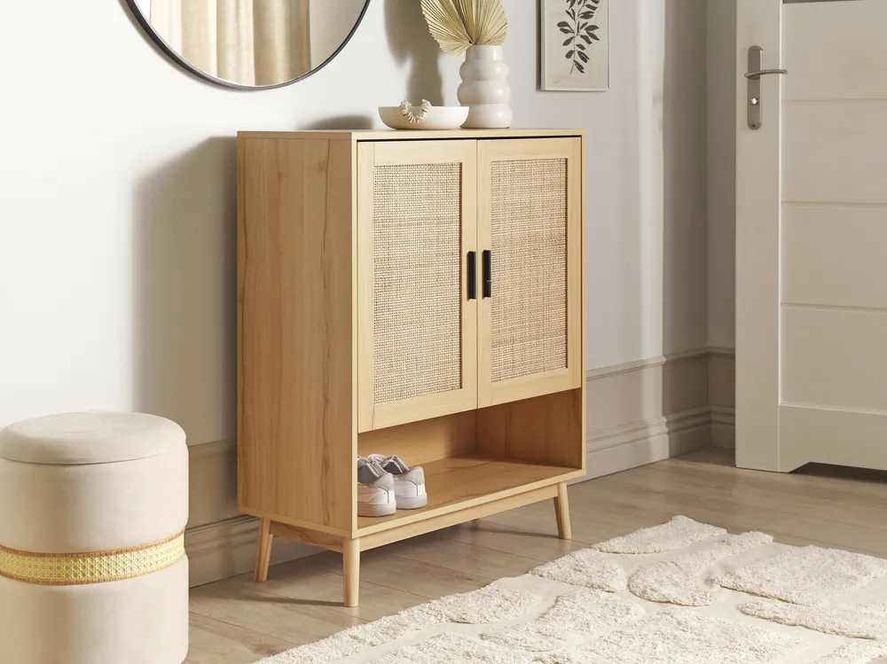 Credenza Vetrina Rattan 2 Door Sideboard Light Wood PEROTE