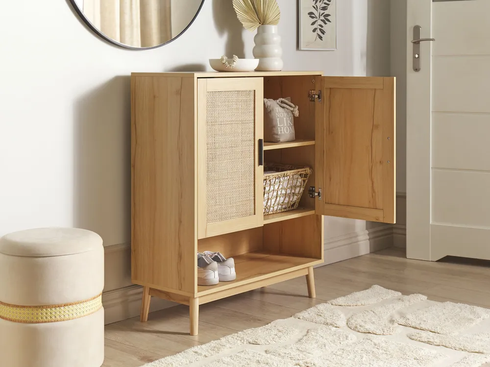 Credenza Vetrina Rattan 2 Door Sideboard Light Wood PEROTE
