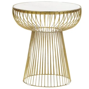 Credenza Vetrina Wire Frame Side Table White Marble Gold CHEYNES