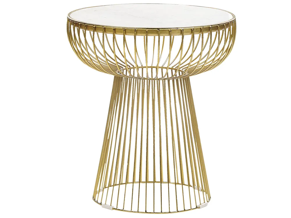 Credenza Vetrina Wire Frame Side Table White Marble Gold CHEYNES