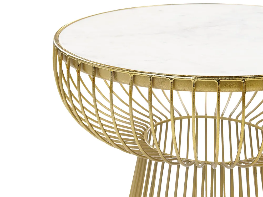 Credenza Vetrina Wire Frame Side Table White Marble Gold CHEYNES