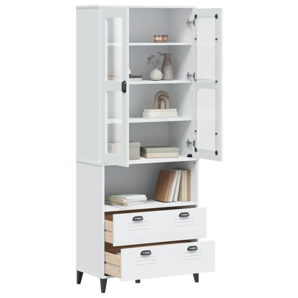 Credenza VIKEN Bianca 80x40x200 cm Legno Massello di Pino