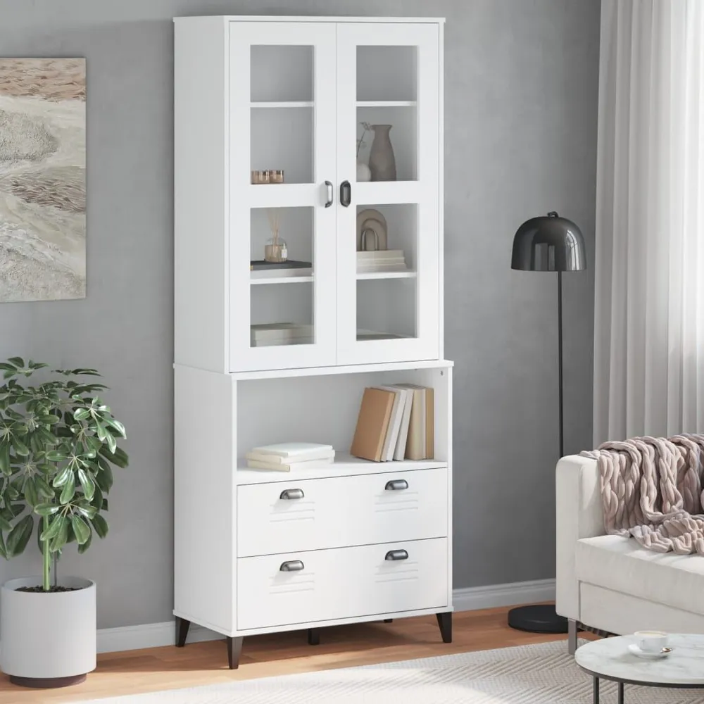 Credenza VIKEN Bianca 80x40x200 cm Legno Massello di Pino