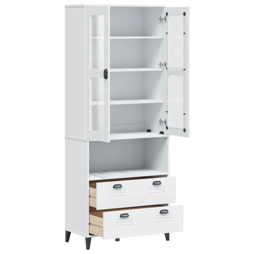 Credenza VIKEN Bianca 80x40x200 cm Legno Massello di Pino