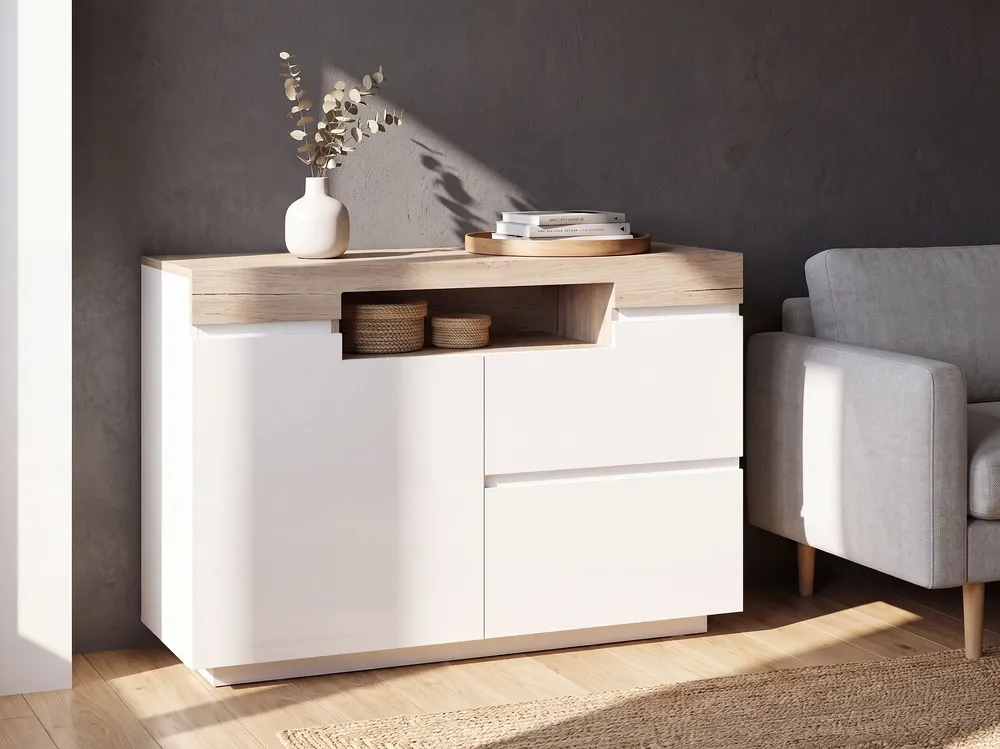 Design Moderno e Funzionale 2 Drawer Sideboard White Light Wood MARLIN
