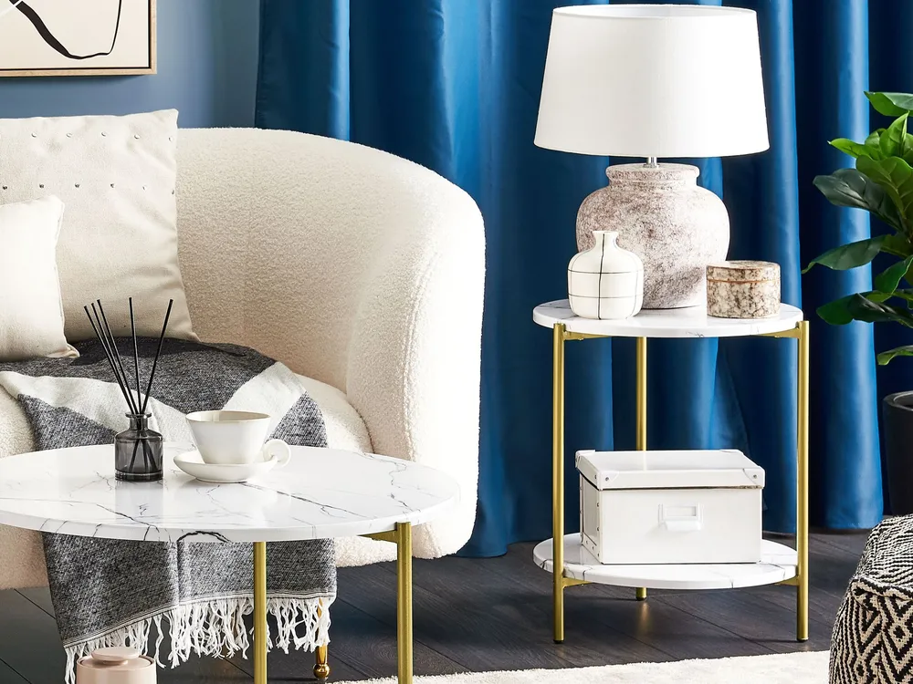 Design Moderno e Funzionale Marble Effect Side Table White Gold REVA