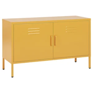 2 Door Metal Sideboard Giallo oro URIA con Ante Vetro