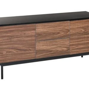 2 Door Sideboard Dark Wood Nero notte OKLAND con Ante Vetro
