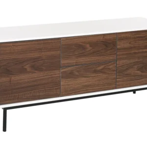 2 Door Sideboard Dark Wood White OKLAND con Cassetti Soft-Close