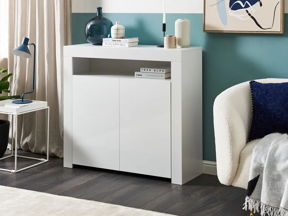 2 Door Sideboard LED White COVINA Set Completo 12 Pezzi