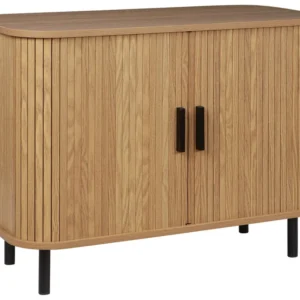 2 Door Sideboard Light Wood BRADLEY con Piano Marmo Sintetico