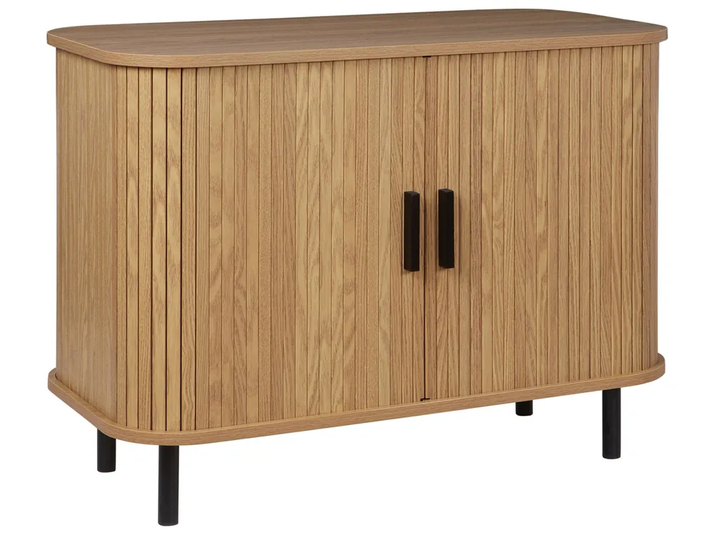 2 Door Sideboard Light Wood BRADLEY con Piano Marmo Sintetico