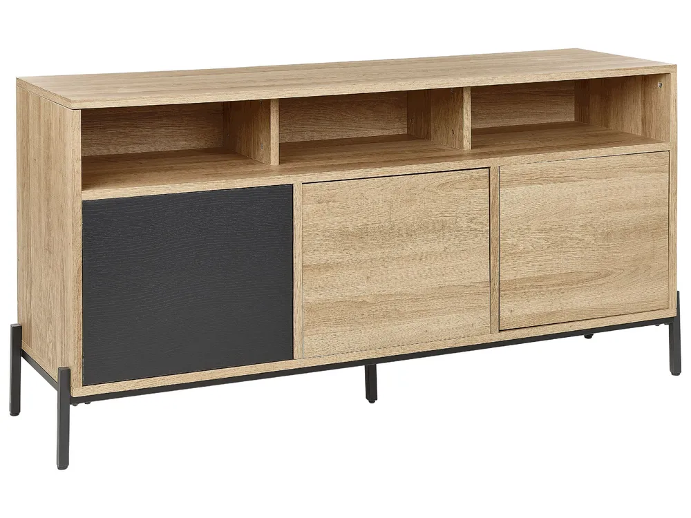 3 Door Sideboard Light Wood and Grey MOINES per Pranzi Famiglia