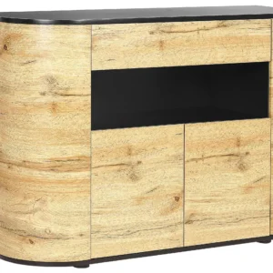 4 Door Sideboard Light Wood and Nero puro JEROME