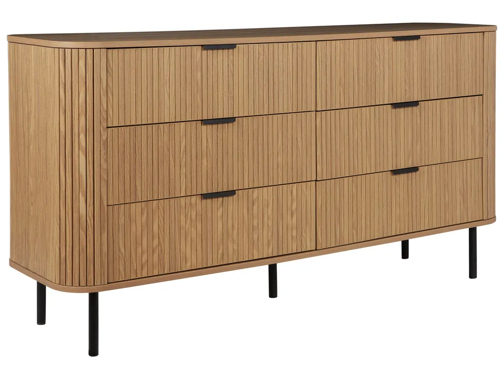 6 Drawer Chest Light Wood BRADLEY con Piano Marmo Sintetico