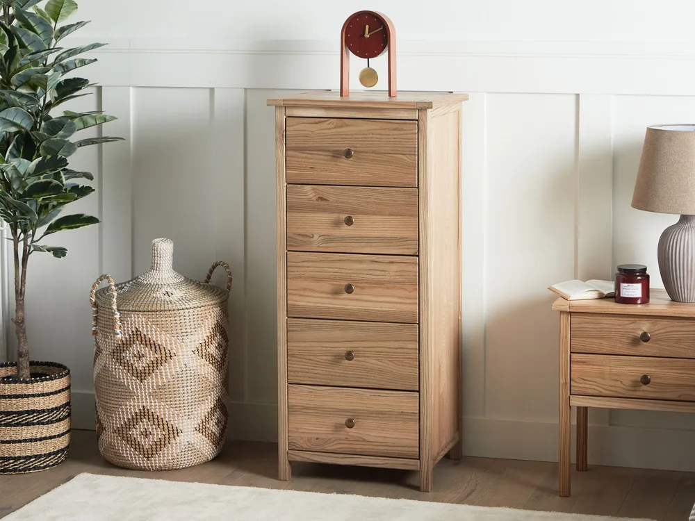 5 Drawer Chest 50 cm Light Wood SALTON Set Completo 12 Pezzi