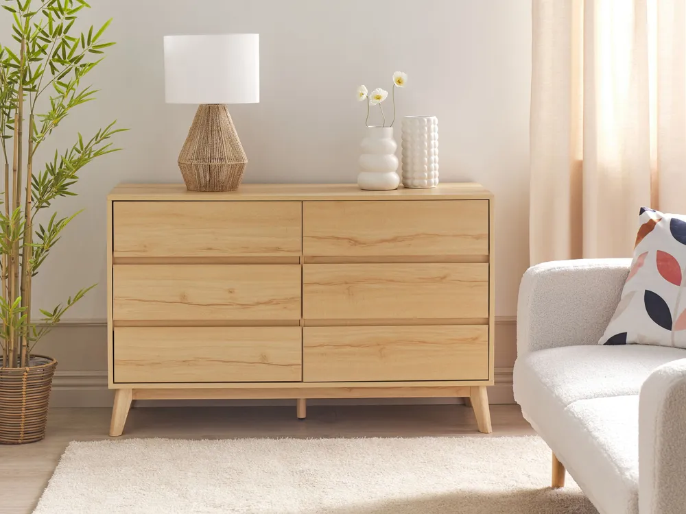 6 Drawer Chest Light Wood SARDIS Antimacchia e Graffi