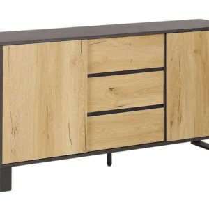 3 Drawer Sideboard Light Wood Nero puro ELDA per Pranzi Famiglia