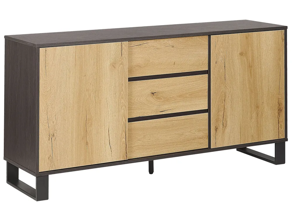 3 Drawer Sideboard Light Wood Nero puro ELDA per Pranzi Famiglia