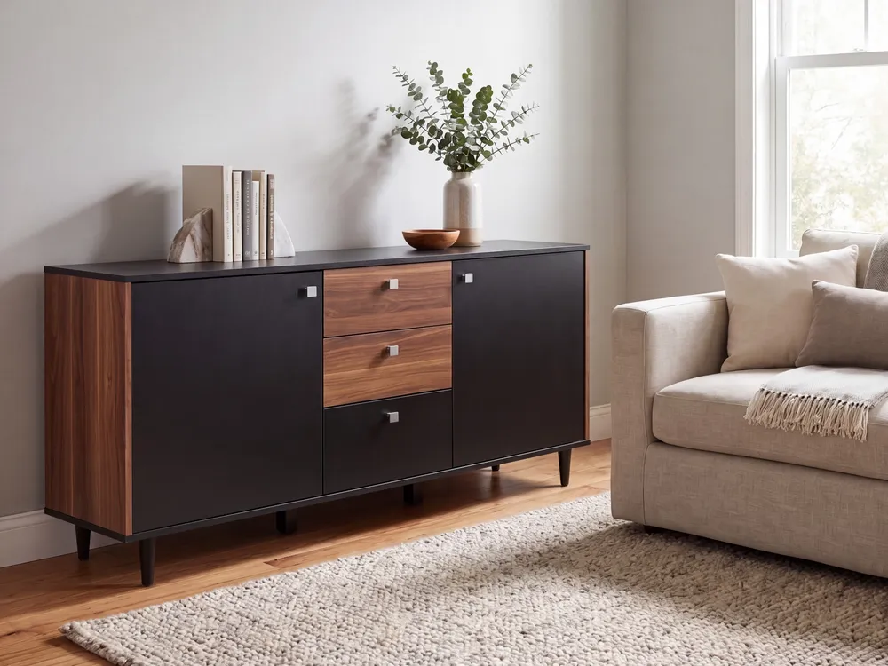 3 Drawer Sideboard Nero notte Dark Wood KURO