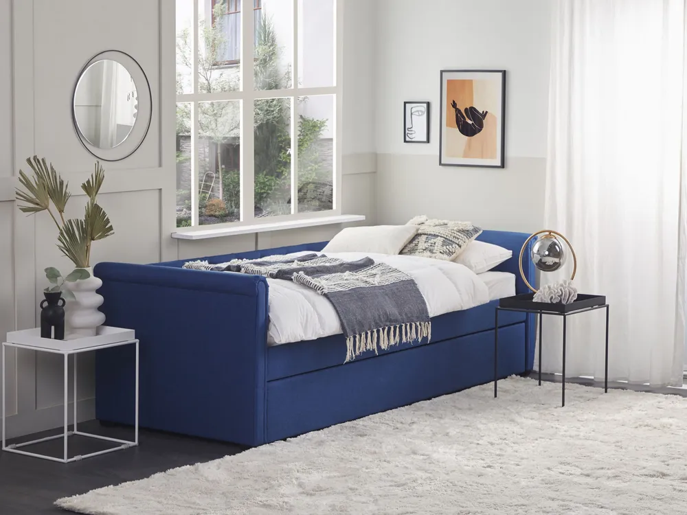 Fabric EU Compatto Single Trundle Bed Blue LIBOURNE