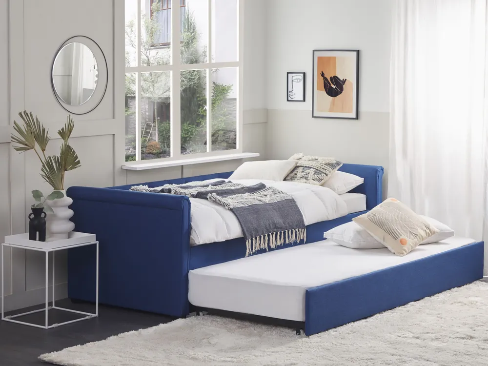 Fabric EU Compatto Single Trundle Bed Blue LIBOURNE
