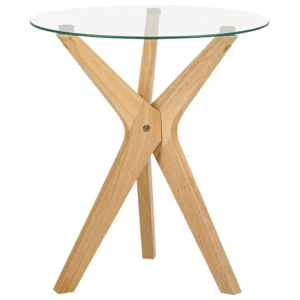 Glass Top Side Table Light Wood VALLEY